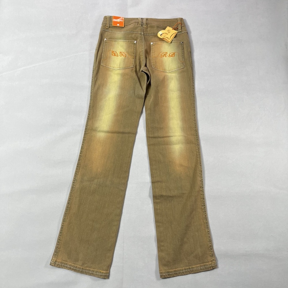 Vintage Y2K RAW BLUE Jeans Women 5 Tangerine Stretch Embroidered Fade Dead Stock